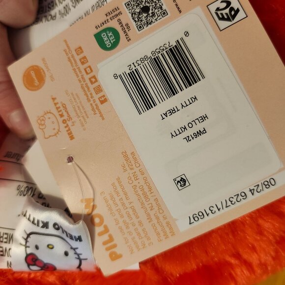 Sanrio Hello Kitty Decorative Pillow With Faux Fur & Candy Bow Design 14x14" Red - Picture 6 of 7